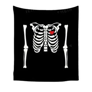 Skeleton Tapestry Attitude with Heart 28 X 37 Inches NWT